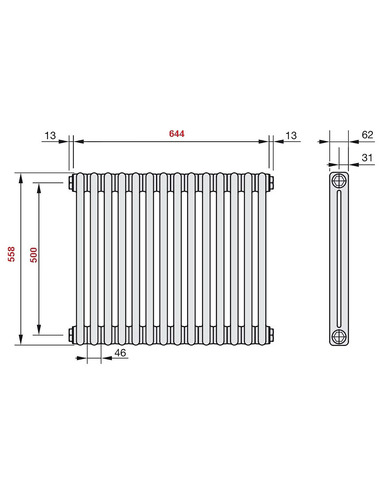 Радиатор трубчатый Zehnder Charleston 2056/14 1270/7610 1/2" RAL9016 (кроншт. в компл.)