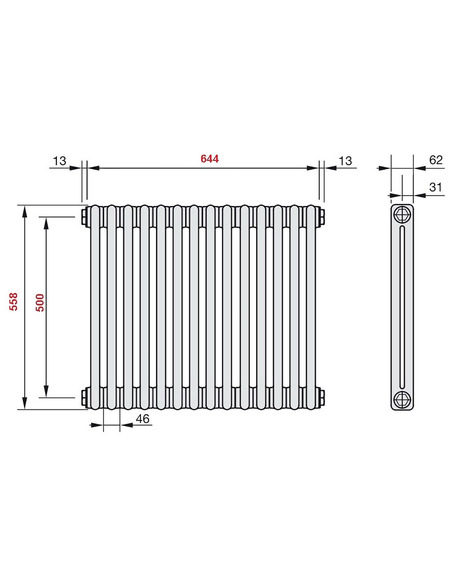 Радиатор трубчатый Zehnder Charleston 2056/14 1270/7610 1/2" RAL9016 (кроншт. в компл.)