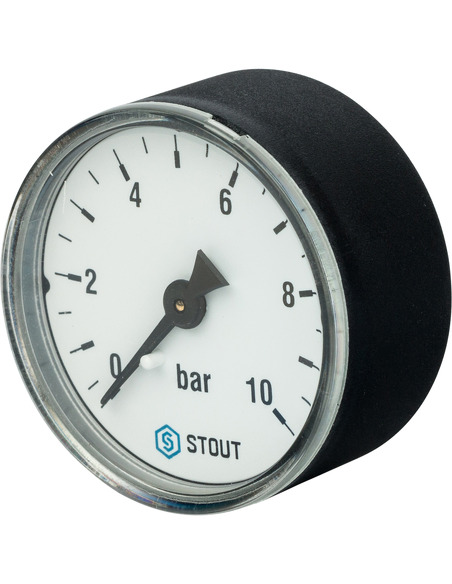 Манометр STOUT 50 мм, 1/4", 0-10 бар, аксиальный Манометр STOUT 50 мм, 1/4", 0-10 бар, аксиальный