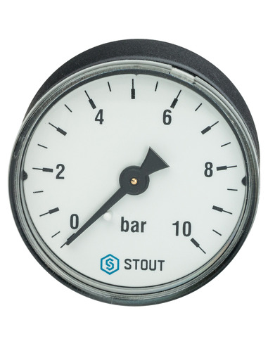 Манометр STOUT 50 мм, 1/4", 0-10 бар, аксиальный