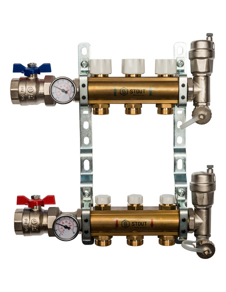 Коллектор STOUT из латуни в сборе без расходомеров 3 вых.