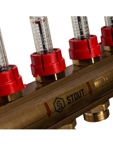 Коллектор STOUT из латуни в сборе с расходомерами 7 вых.
