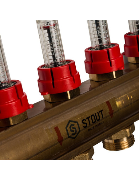 Коллектор STOUT из латуни в сборе с расходомерами 7 вых.