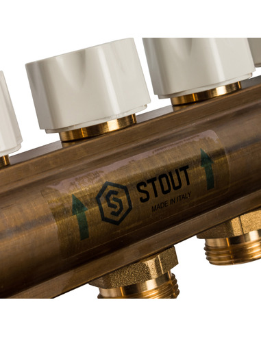 Коллектор STOUT из латуни в сборе с расходомерами 7 вых.