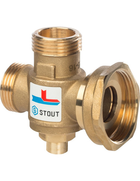 Термостатический смесительный клапан STOUT 60°C, 1" НРх1" НРх1 1/2" НГ, Kvs 3,2