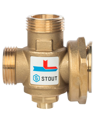 Термостатический смесительный клапан STOUT 60°C, 1" НРх1" НРх1 1/2" НГ, Kvs 3,2