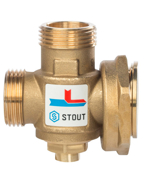 Термостатический смесительный клапан STOUT 60°C, 1" НРх1" НРх1 1/2" НГ, Kvs 3,2