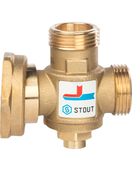 Термостатический смесительный клапан STOUT 60°C, 1" НРх1" НРх1 1/2" НГ, Kvs 3,2