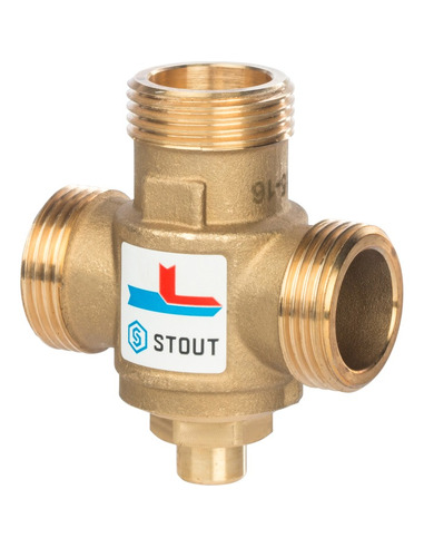 Термостатический смесительный клапан STOUT 60°C, 1" НРх1" НРх1 1/2" НГ, Kvs 3,2