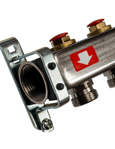 Коллектор STOUT из нержавеющей стали без расходомеров 10 вых. с воздухоотводчиком и сливом