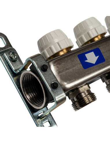 Коллектор STOUT из нержавеющей стали без расходомеров 10 вых. с воздухоотводчиком и сливом