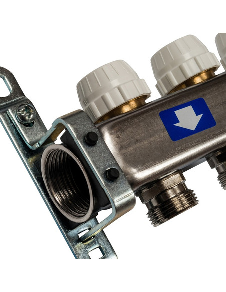 Коллектор STOUT из нержавеющей стали без расходомеров 10 вых. с воздухоотводчиком и сливом