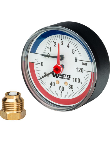 Термоманометр Watts F+R818 TMAP 80 мм, 0-120ºС, 0-6 бар аксиальный