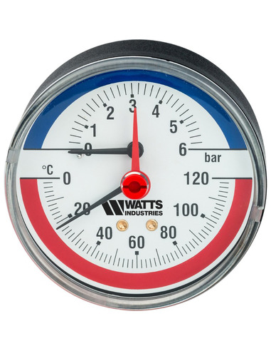 Термоманометр Watts F+R818 TMAP 80 мм, 0-120ºС, 0-6 бар аксиальный