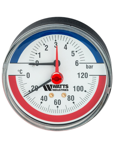 Термоманометр Watts F+R818 TMAP 80 мм, 0-120ºС, 0-6 бар аксиальный