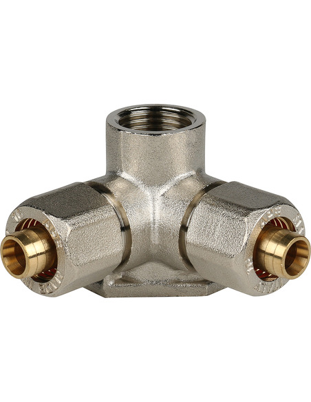 Тройник с креплением STOUT 16x1/2" ВР для металлопластиковых труб обжим