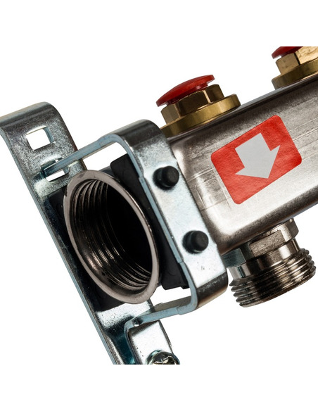 Коллектор STOUT из нержавеющей стали без расходомеров 7 вых. с воздухоотводчиком и сливом