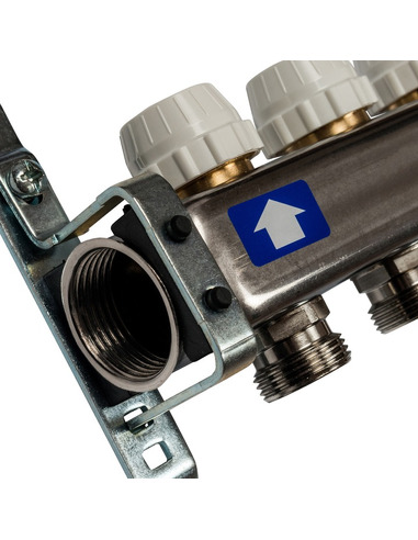 Коллектор STOUT из нержавеющей стали без расходомеров 7 вых. с воздухоотводчиком и сливом