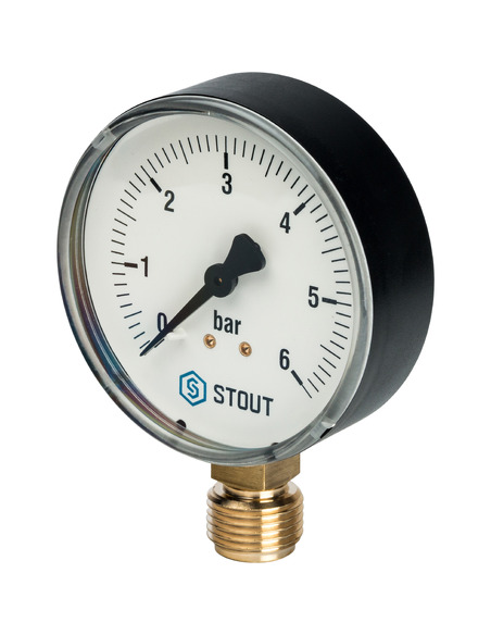 Манометр STOUT 80 мм, 1/2", 0-6 бар, радиальный