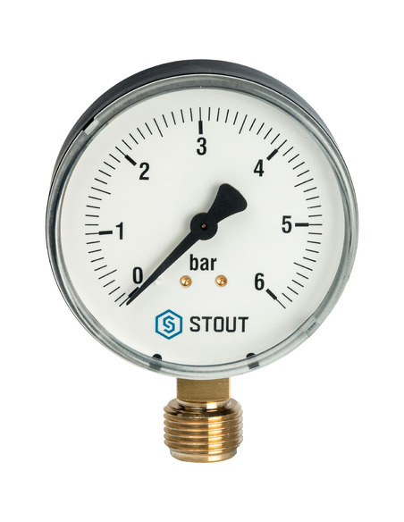 Манометр STOUT 80 мм, 1/2", 0-6 бар, радиальный