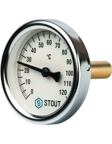 Термометр биметаллический STOUT 63 мм, 0-120ºС погружной, гильза 50 мм