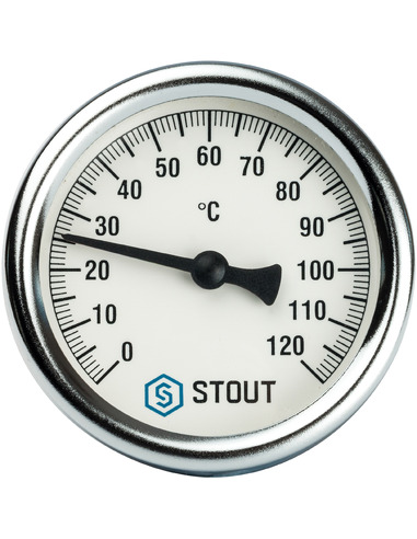 Термометр биметаллический STOUT 63 мм, 0-120ºС погружной, гильза 50 мм