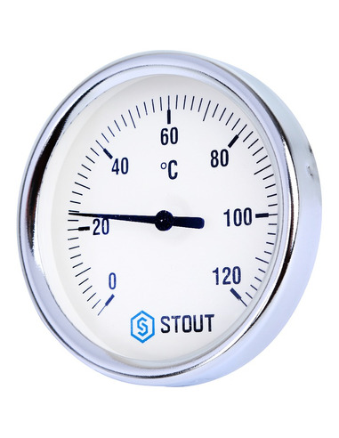 Термометр биметаллический STOUT 80 мм, 0-120ºС погружной, гильза 50 мм резьба с самоуплотнением