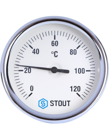 Термометр биметаллический STOUT 80 мм, 0-120ºС погружной, гильза 50 мм резьба с самоуплотнением