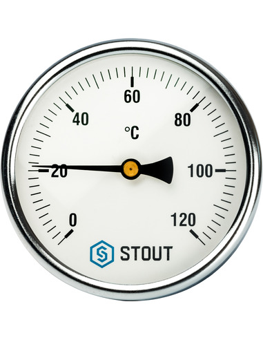 Термометр биметаллический STOUT 100 мм, 0-120ºС погружной, гильза 75 мм