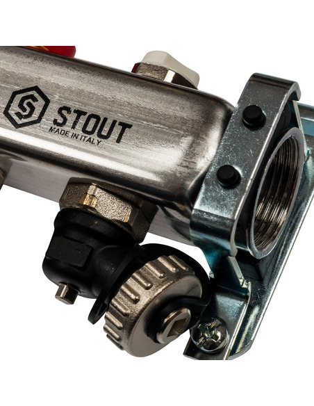 Коллектор STOUT из нержавеющей стали с расходомерами 6 вых. с воздухоотводчиком и сливом