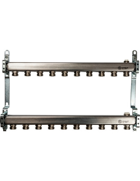 Коллектор STOUT из нержавеющей стали для радиаторной разводки 10 вых. с воздухоотводчиком