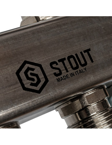 Коллектор STOUT из нержавеющей стали для радиаторной разводки 10 вых. с воздухоотводчиком
