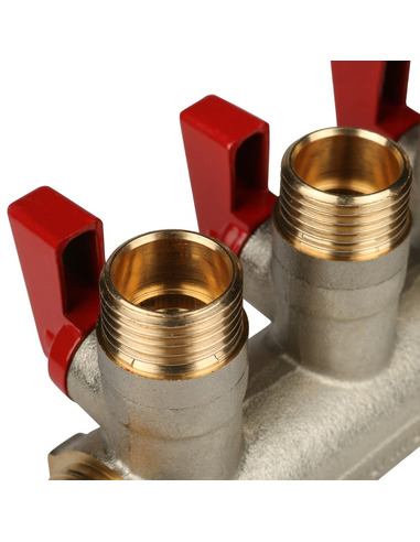 Коллектор с шаровыми кранами STOUT 1", 3 вых. 1/2" (красные ручки)