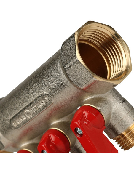 Коллектор с шаровыми кранами STOUT 1", 3 вых. 1/2" (красные ручки)