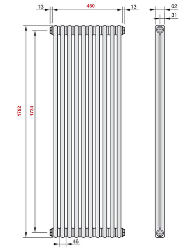 Радиатор трубчатый Zehnder Charleston 2180/10 1270/7610 1/2" RAL9016 (кроншт. в компл.)