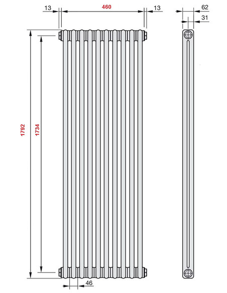 Радиатор трубчатый Zehnder Charleston 2180/10 1270/7610 1/2" RAL9016 (кроншт. в компл.)