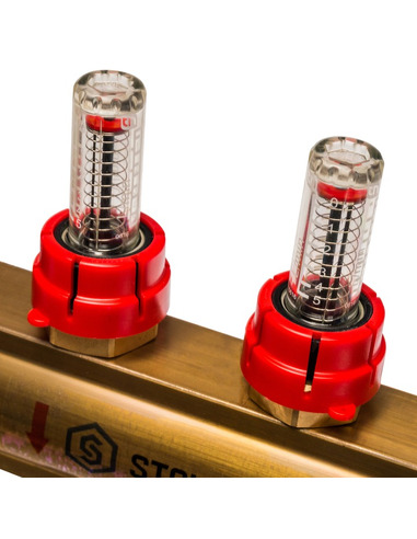 Коллектор STOUT из латуни в сборе с расходомерами 10 вых.