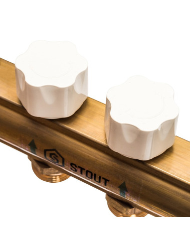 Коллектор STOUT из латуни в сборе с расходомерами 10 вых.