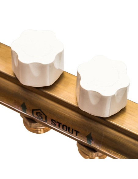 Коллектор STOUT из латуни в сборе с расходомерами 10 вых.