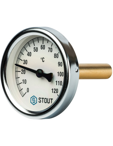 Термометр биметаллический STOUT 63 мм, 0-120ºС погружной, гильза 75 мм
