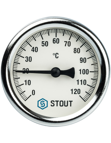 Термометр биметаллический STOUT 63 мм, 0-120ºС погружной, гильза 75 мм