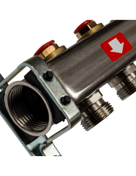 Коллектор STOUT из нержавеющей стали без расходомеров 6 вых. с воздухоотводчиком и сливом