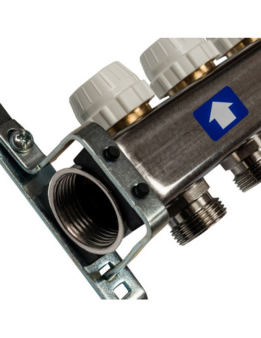 Коллектор STOUT из нержавеющей стали без расходомеров 6 вых. с воздухоотводчиком и сливом