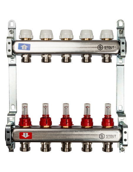 Коллектор STOUT из нержавеющей стали с расходомерами 5 вых.