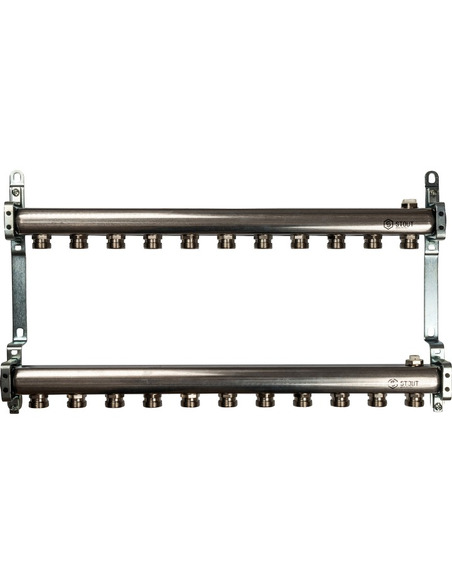 Коллектор STOUT из нержавеющей стали для радиаторной разводки 11 вых. с воздухоотводчиком