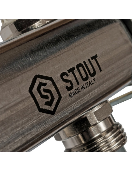 Коллектор STOUT из нержавеющей стали для радиаторной разводки 11 вых. с воздухоотводчиком