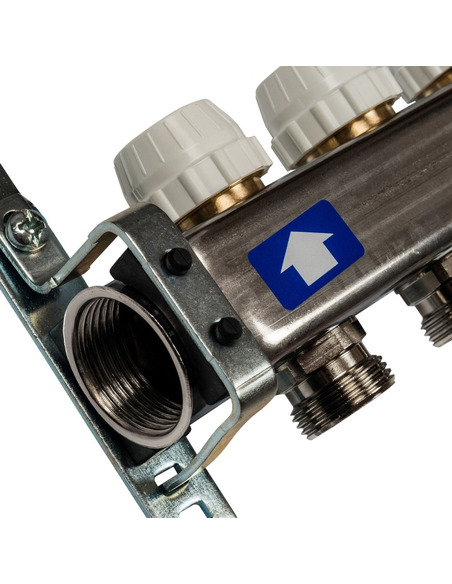 Коллектор STOUT из нержавеющей стали без расходомеров 4 вых. с воздухоотводчиком и сливом