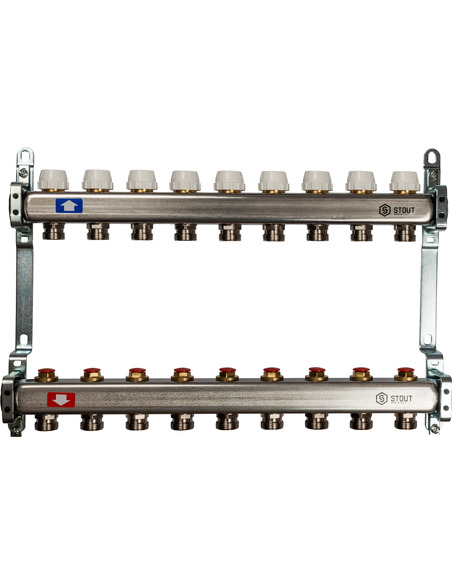 Коллектор STOUT из нержавеющей стали без расходомеров 9 вых.