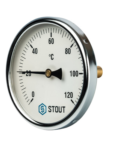 Термометр биметаллический STOUT 100 мм, 0-120ºС погружной, гильза 50 мм