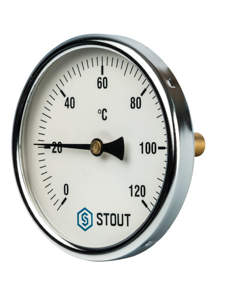 Термометр биметаллический STOUT 100 мм, 0-120ºС погружной, гильза 50 мм